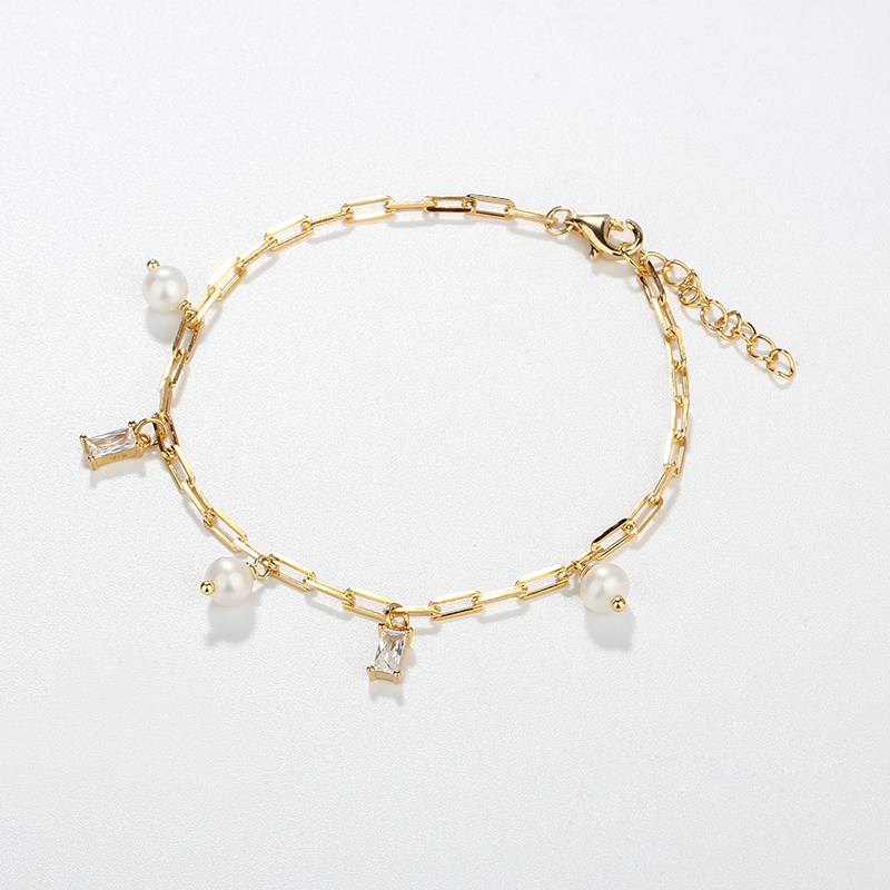 925 Sterling Silver Fashion Charm Long Link Chain Bracelet