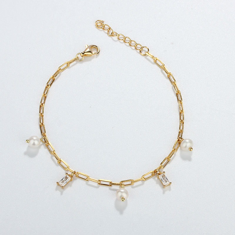 925 Sterling Silver Fashion Charm Long Link Chain Bracelet