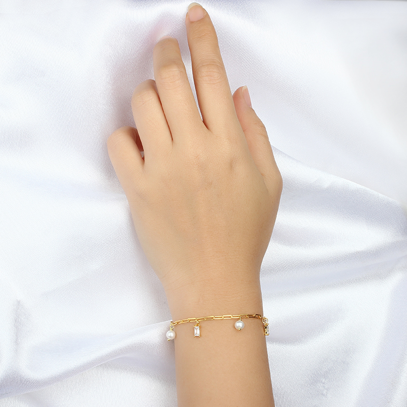 925 Sterling Silver Fashion Charm Long Link Chain Bracelet