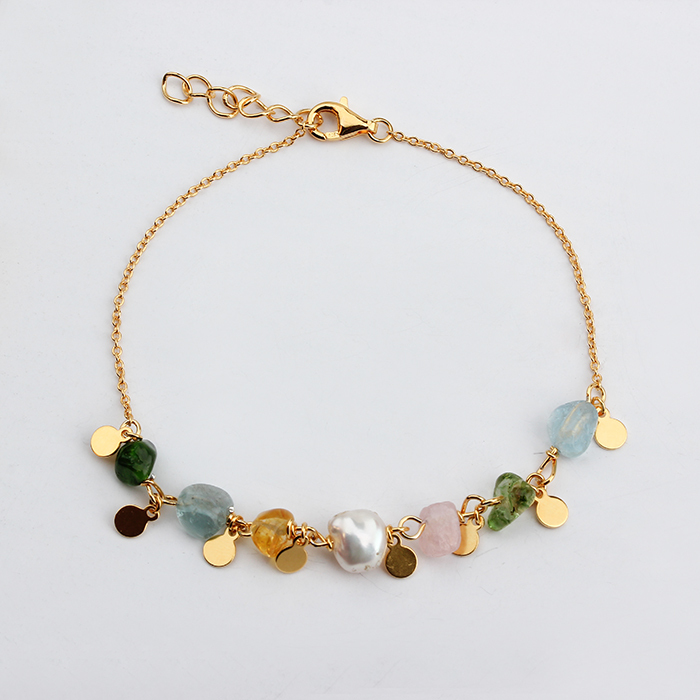 925 Sterling Silver Coin Charm Gemstone Pearl Bracelet  2021 Trend