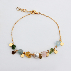 925 Sterling Silver Coin Charm Gemstone Pearl Bracelet  2021 Trend