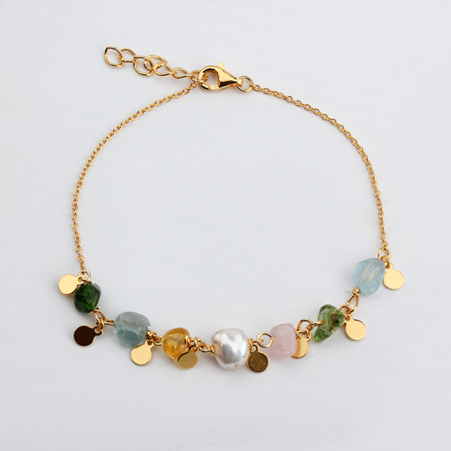 925 Sterling Silver Coin Charm Gemstone Pearl Bracelet  2021 Trend