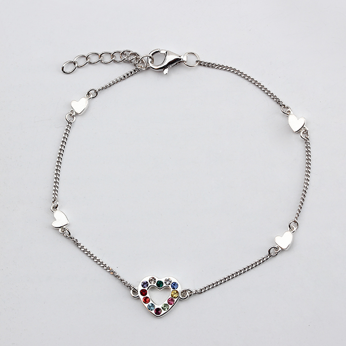 925 Sterling Silver Fashion Colorful Crystal Heart Connector Bracelet