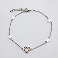 925 Sterling Silver Fashion Colorful Crystal Heart Connector Bracelet