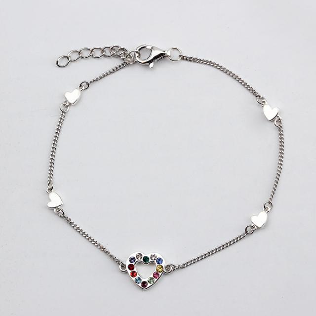 925 Sterling Silver Fashion Colorful Crystal Heart Connector Bracelet