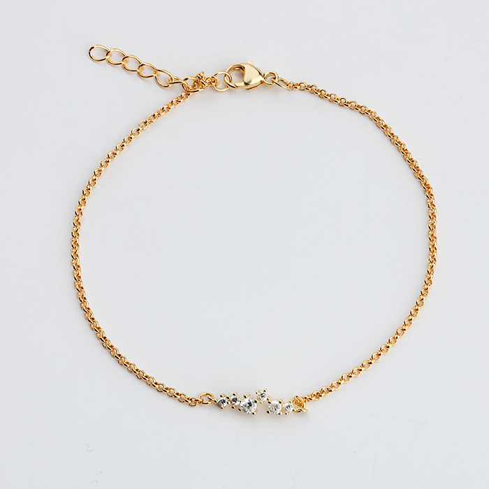 925 Sterling Silver Minimalist CZ Connector Chain Bracelet