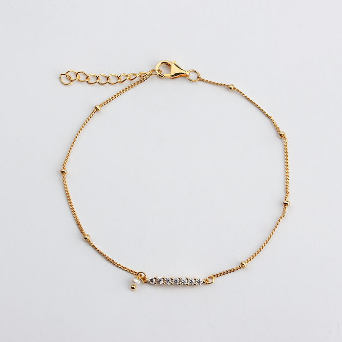 925 Sterling Silver Curb Chain With Round Bead CZ Bracelet