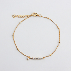 925 Sterling Silver Curb Chain With Round Bead CZ Bracelet