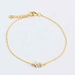 925 Sterling Silver CZ Pave Flower Connector Bracelet