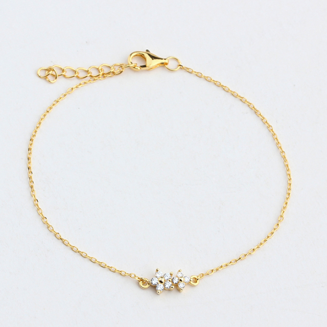 925 Sterling Silver CZ Pave Flower Connector Bracelet
