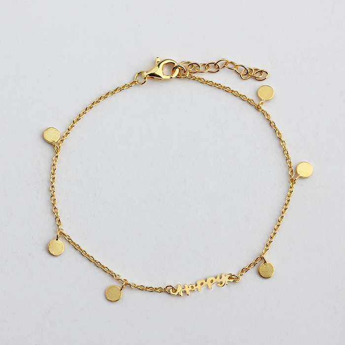 925 Sterling Silver Coin Charm Happy Connetor Bracelet