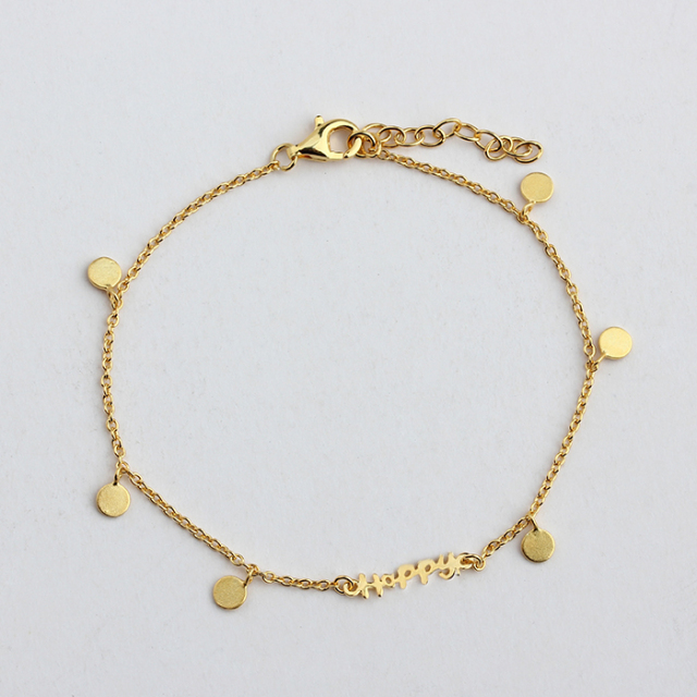 925 Sterling Silver Coin Charm Happy Connetor Bracelet