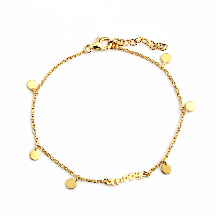 925 Sterling Silver Coin Charm Happy Connetor Bracelet