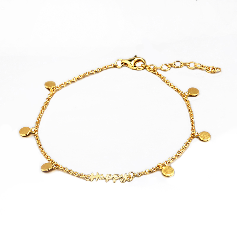 925 Sterling Silver Coin Charm Happy Connetor Bracelet