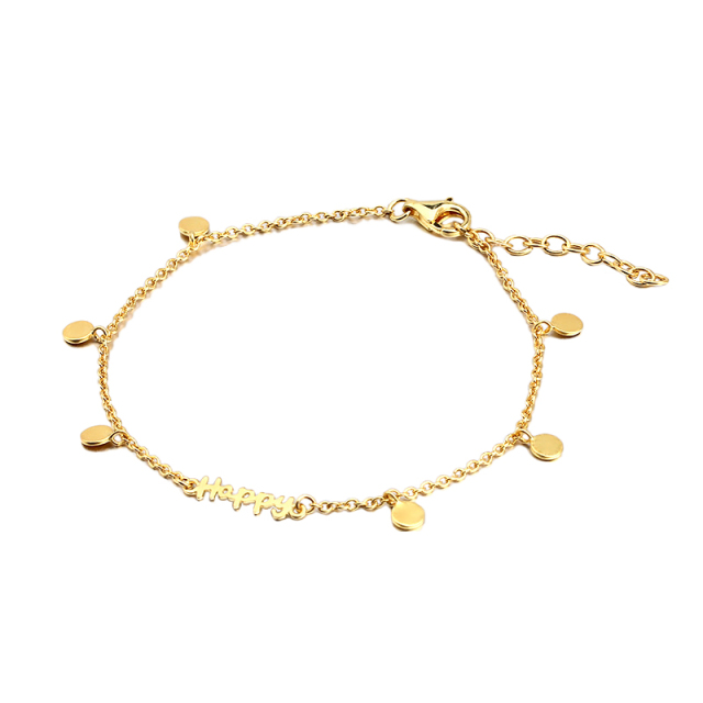 925 Sterling Silver Coin Charm Happy Connetor Bracelet