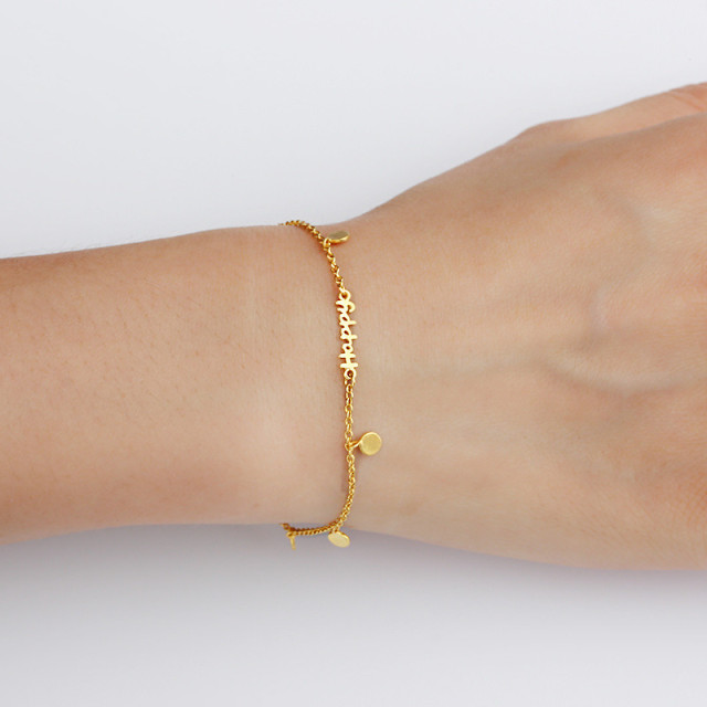 925 Sterling Silver Coin Charm Happy Connetor Bracelet
