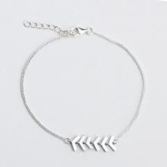 925 Sterling Silver Fishbone Connector Foxtail Chain Bracelet