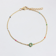 925 Sterling Silver Colorful Enamel Green CZ Flower Bracelet