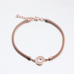 925 Sterling Silver Popcorn Chain CZ Round Connetor Bracelet