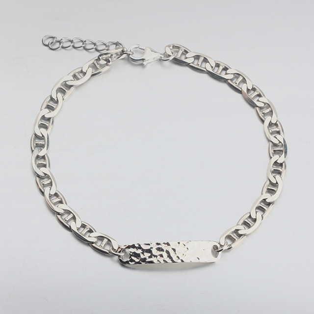 925 Sterling Silver Hammered Marine Chain Bracelet