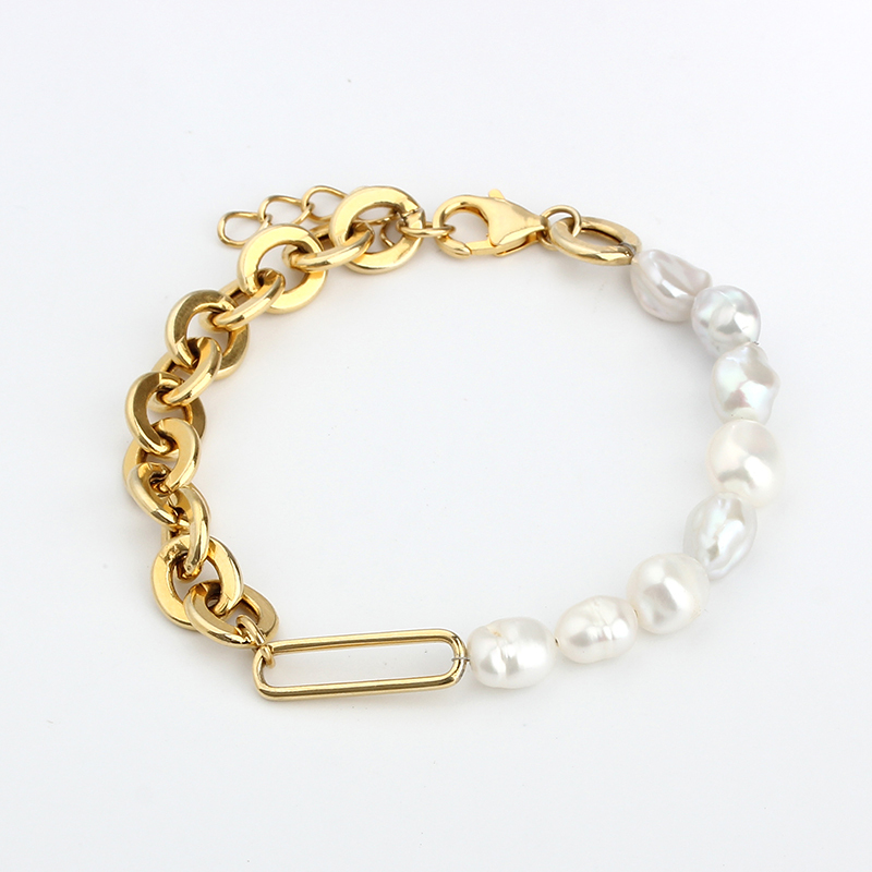 925 Sterling Silver Baroque Pearl Heavy Chain Bracelet
