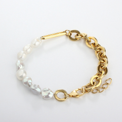925 Sterling Silver Baroque Pearl Heavy Chain Bracelet