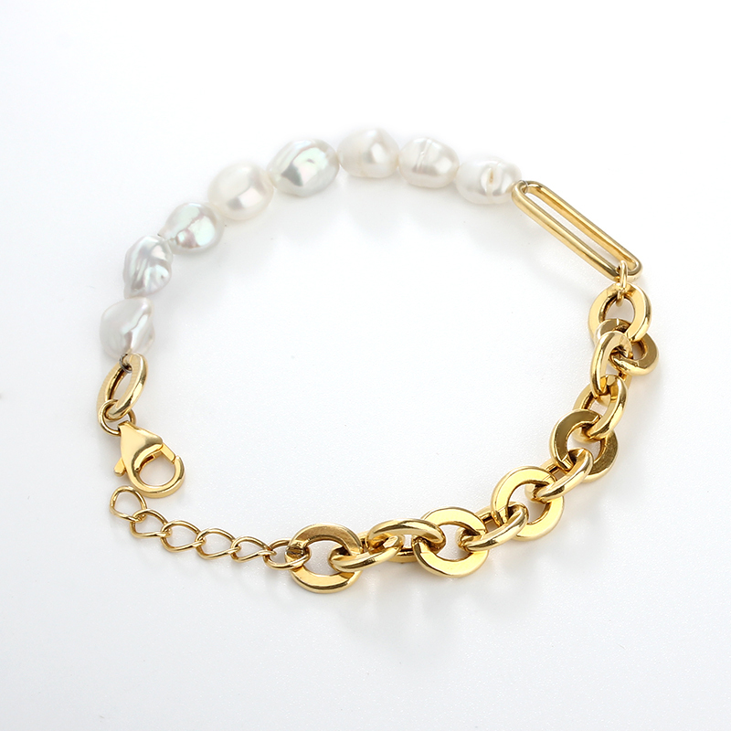 925 Sterling Silver Baroque Pearl Heavy Chain Bracelet