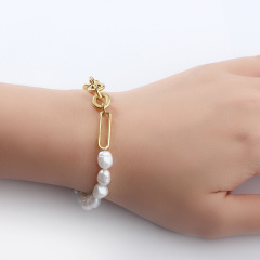 925 Sterling Silver Baroque Pearl Heavy Chain Bracelet