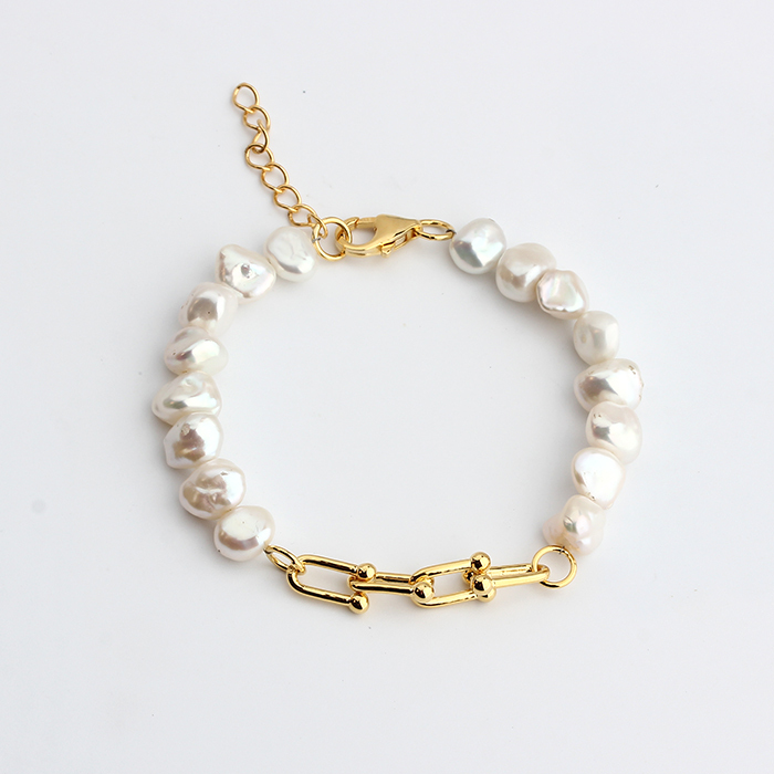 925 Sterling Silver Hardwear Link Baroque Pearl Bracelet