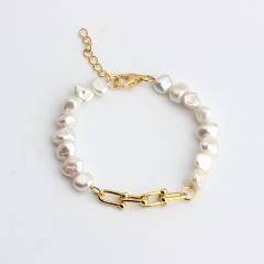 925 Sterling Silver Hardwear Link Baroque Pearl Bracelet