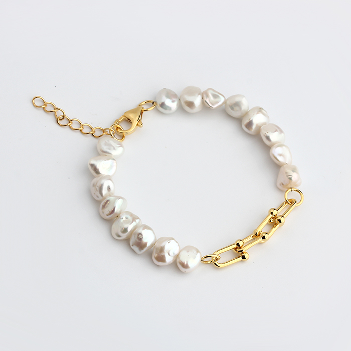 925 Sterling Silver Hardwear Link Baroque Pearl Bracelet