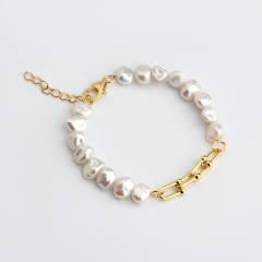 925 Sterling Silver Hardwear Link Baroque Pearl Bracelet