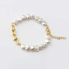 925 Sterling Silver Hardwear Link Baroque Pearl Bracelet