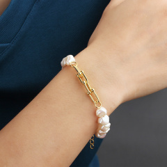 925 Sterling Silver Hardwear Link Baroque Pearl Bracelet