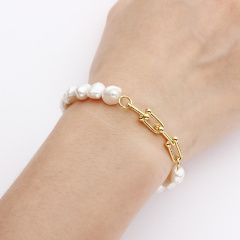 925 Sterling Silver Hardwear Link Baroque Pearl Bracelet