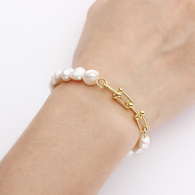925 Sterling Silver Hardwear Link Baroque Pearl Bracelet