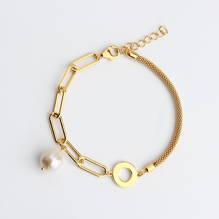 925 Sterling Silver Broque Pearl Paperclip Chain Bracelet