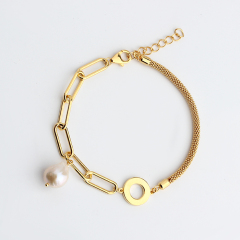 925 Sterling Silver Broque Pearl Paperclip Chain Bracelet