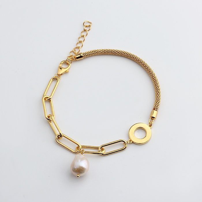 925 Sterling Silver Broque Pearl Paperclip Chain Bracelet