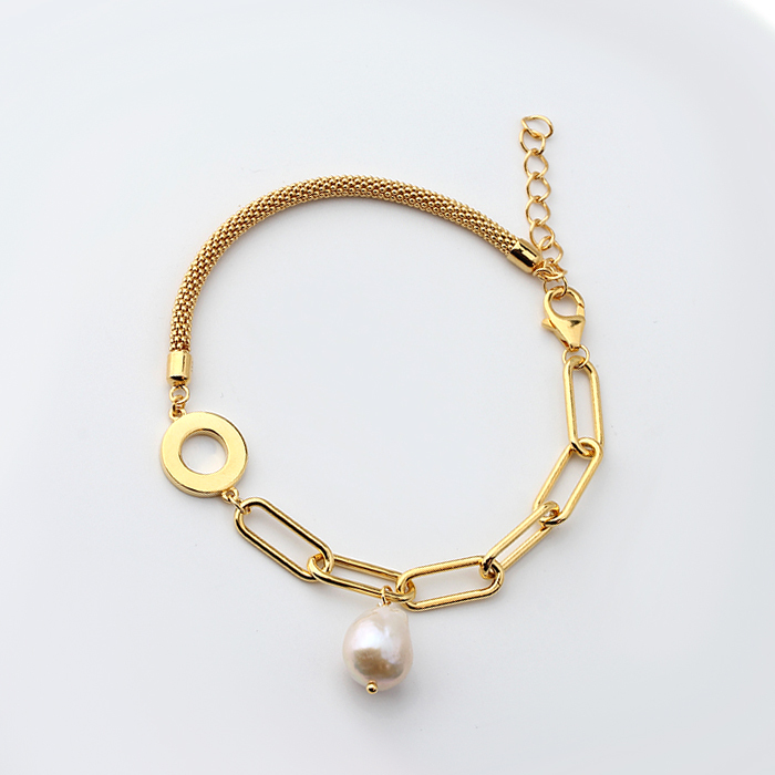 925 Sterling Silver Broque Pearl Paperclip Chain Bracelet