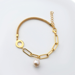 925 Sterling Silver Broque Pearl Paperclip Chain Bracelet