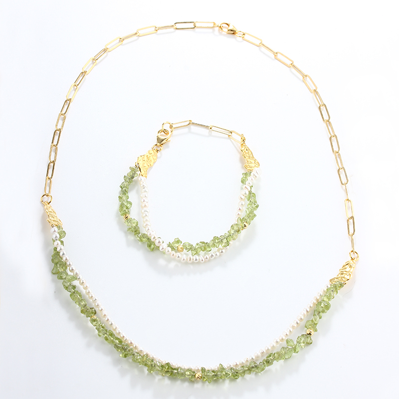 925 Sterling Silver Olivine And Pearl Necklace