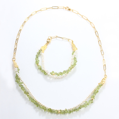 925 Sterling Silver Olivine And Pearl Necklace