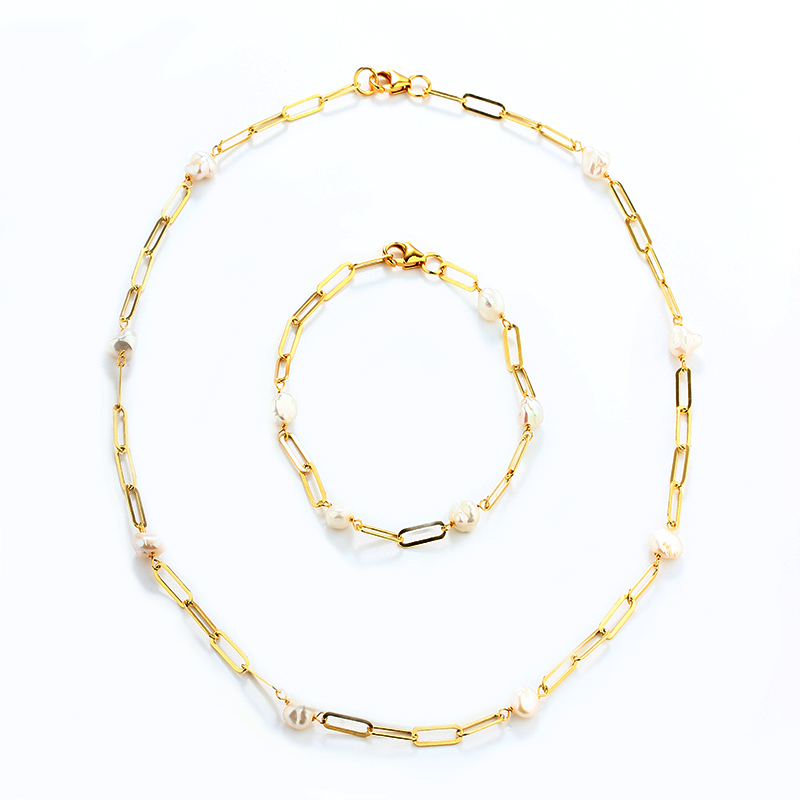 925 Sterling Silver Baroque Pearl Paperclip Chain Necklace