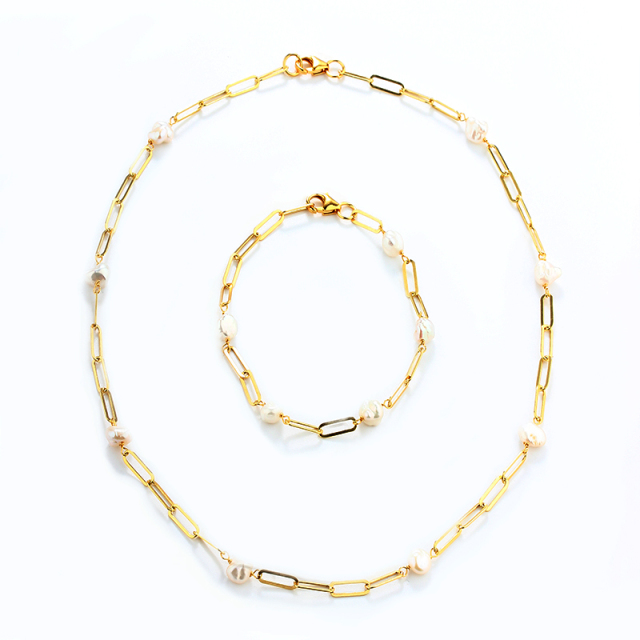 925 Sterling Silver Baroque Pearl Paperclip Chain Necklace