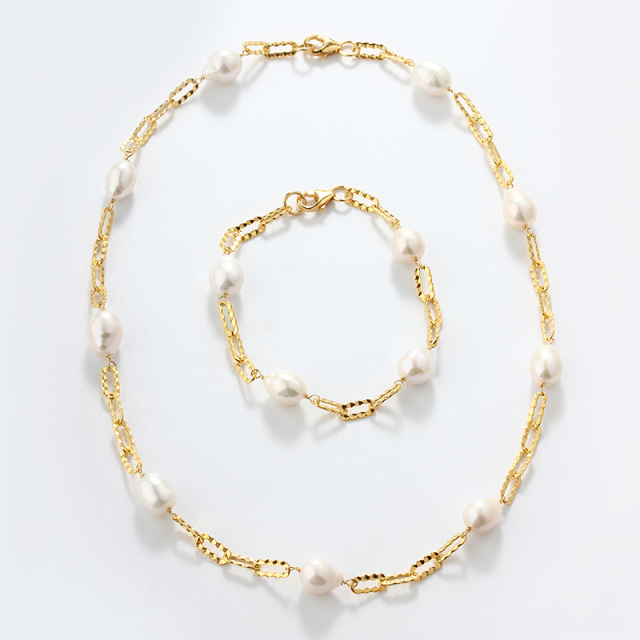 925 Sterling Silver Baroque Pearl Paperclip Chain Necklace