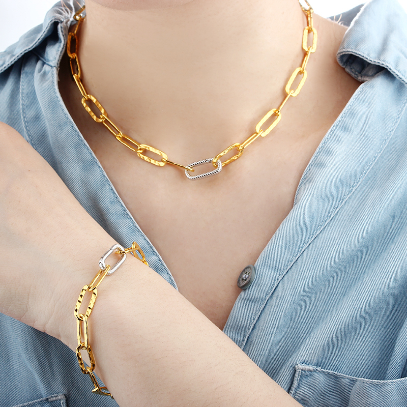 925 Sterling Silver Hammered Paperclip Chain Necklace