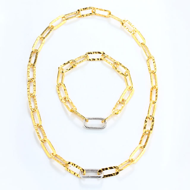 925 Sterling Silver Hammered Paperclip Chain Necklace