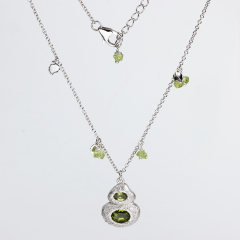 925 Sterling Silver Peridot Calabash Chain Necklace