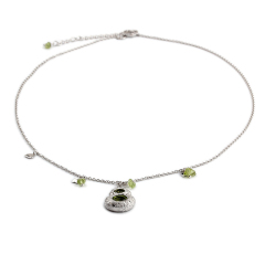 925 Sterling Silver Peridot Calabash Chain Necklace